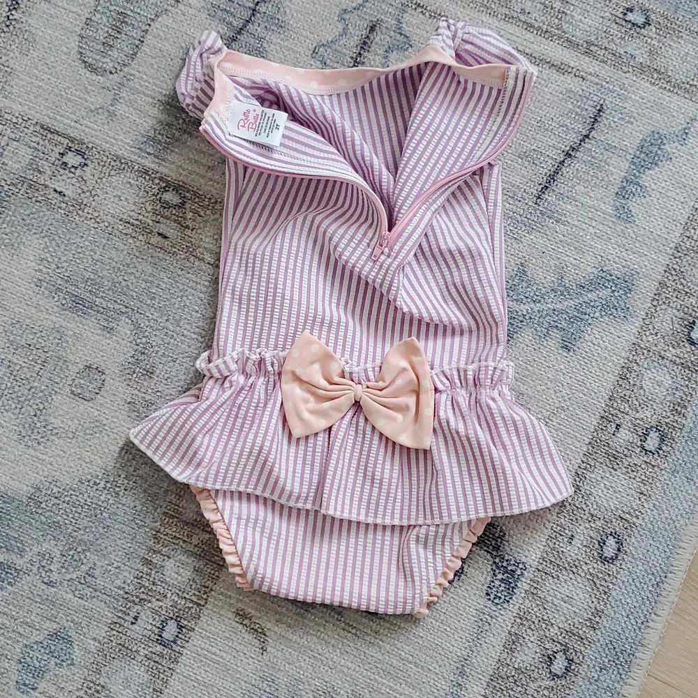 Ruffle Butts Toddler Girls Peplum Seersucker Skirt One Piece Swimsuit Sz2T